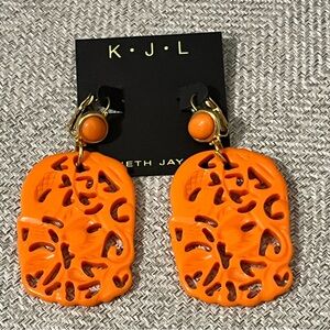 KENNETH J LANE NWT AUTHENTIC ORANGE & GOLD CARVED OUT DESIGN EARRINGS